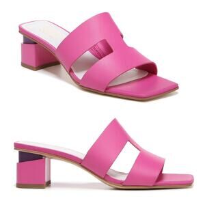 Franco Sarto Kirsi Bright Pink Leather Open Square Toe Block Heel Sandals
